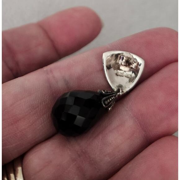 New Box Set Black Onyx 925 J&T Earring and Charm Pendant Silver Tear Drop - Picture 9 of 12